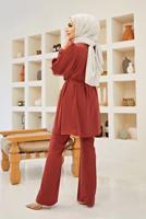 Hijab clothing BROWN BELTED SALAS SUIT WITH PANTS 0090  
