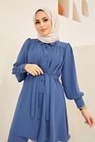 Tesettür giyim LACİVERT KUŞAKLI SALAŞ PANTOLONLU TAKIM  0090  