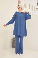Tesettür giyim LACİVERT KUŞAKLI SALAŞ PANTOLONLU TAKIM  0090  