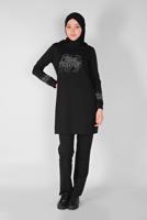 Vêtements hijab NOIR ENSEMBLE SURVÊTEMENT IMPRIMÉ PIERRE AVEC PANTALON 0307 