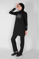 Vêtements hijab NOIR ENSEMBLE SURVÊTEMENT IMPRIMÉ PIERRE AVEC PANTALON 0307 