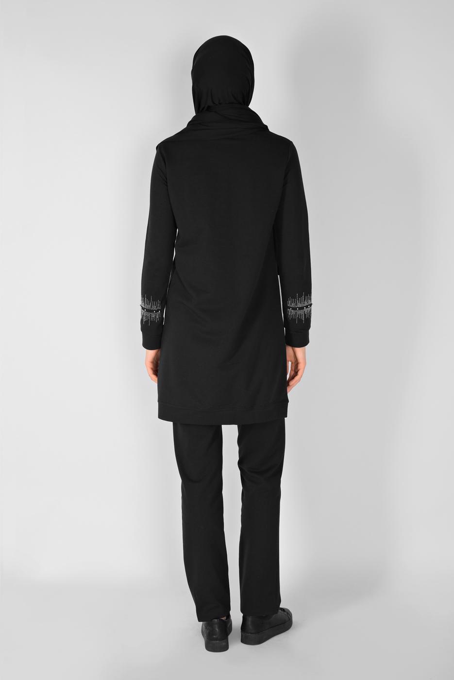 Vêtements hijab NOIR ENSEMBLE SURVÊTEMENT IMPRIMÉ PIERRE AVEC PANTALON 0307 