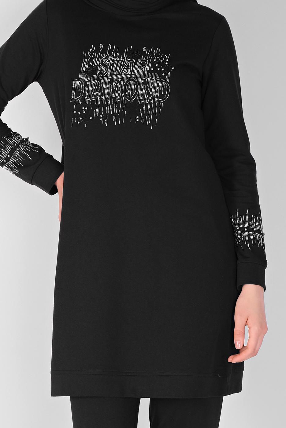 Vêtements hijab NOIR ENSEMBLE SURVÊTEMENT IMPRIMÉ PIERRE AVEC PANTALON 0307 