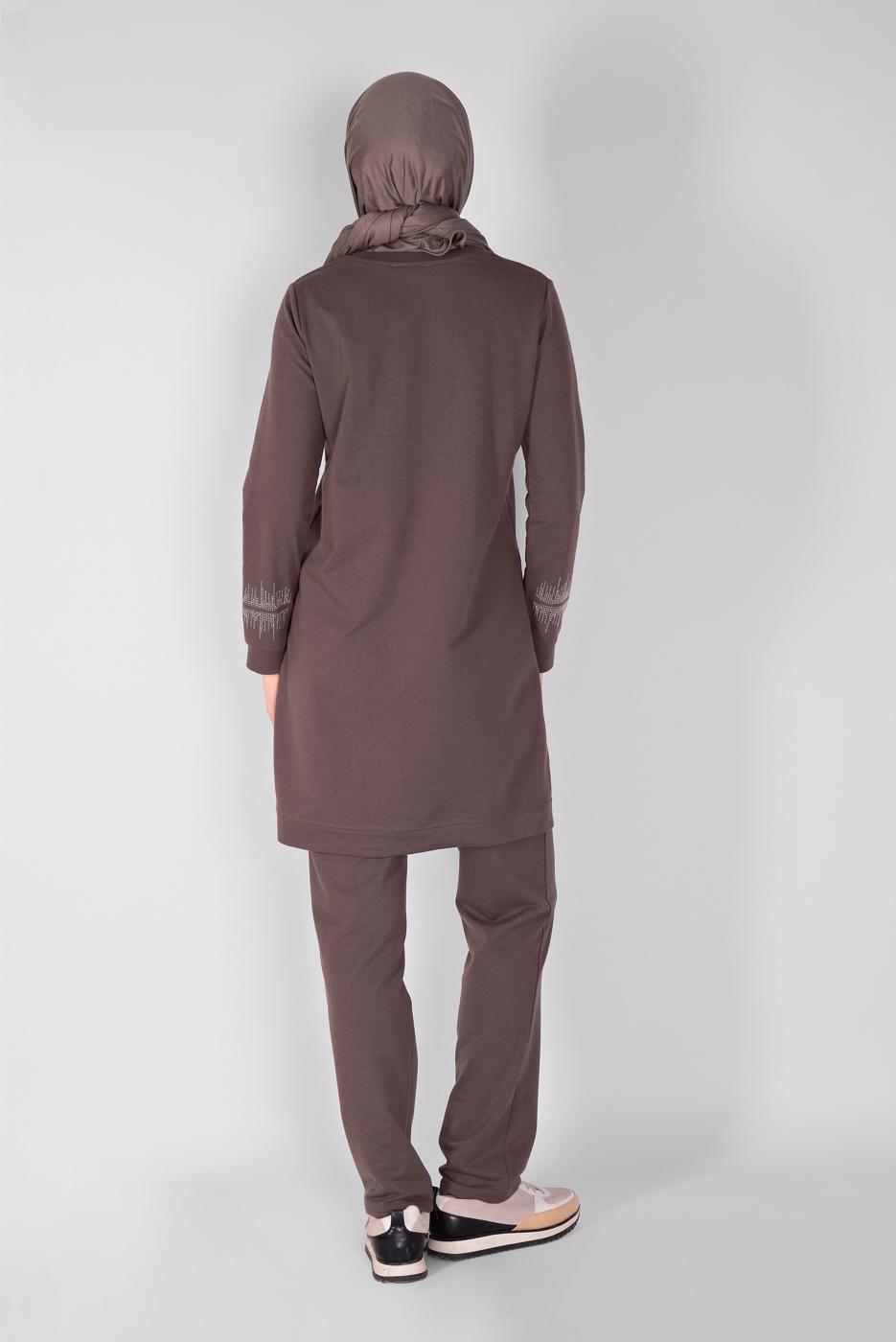 Vêtements hijab BRUN ENSEMBLE SURVÊTEMENT IMPRIMÉ PIERRE AVEC PANTALON 0307 