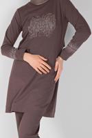 Vêtements hijab BRUN ENSEMBLE SURVÊTEMENT IMPRIMÉ PIERRE AVEC PANTALON 0307 