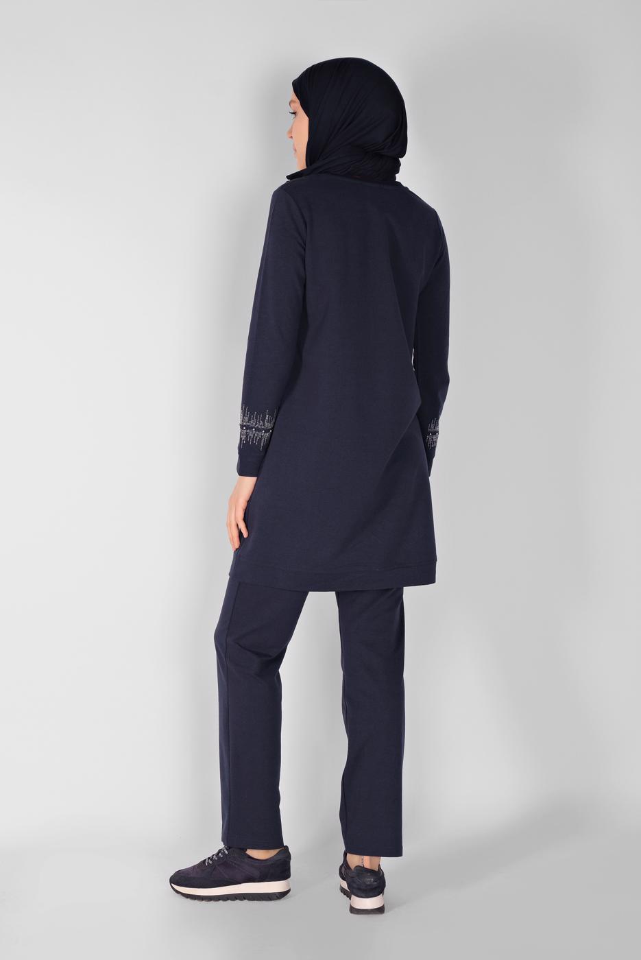 Vêtements hijab BLEU MARINE ENSEMBLE SURVÊTEMENT IMPRIMÉ PIERRE AVEC PANTALON 0307 