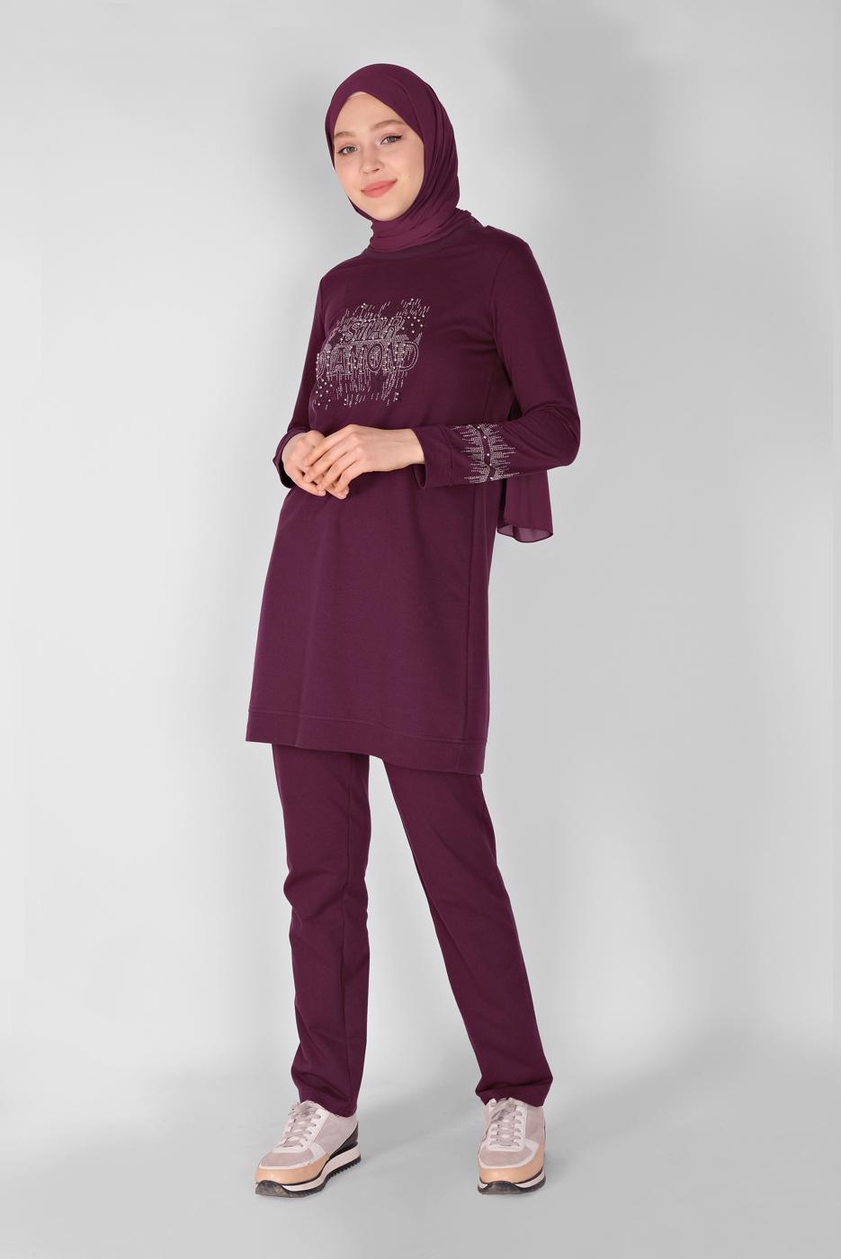 Vêtements hijab PRUNE ENSEMBLE SURVÊTEMENT IMPRIMÉ PIERRE AVEC PANTALON 0307 