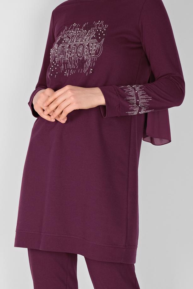 Vêtements hijab  STONE PRINTED TRACKSUIT SET WITH PANTS 0307   - TRENDTESETTÜR