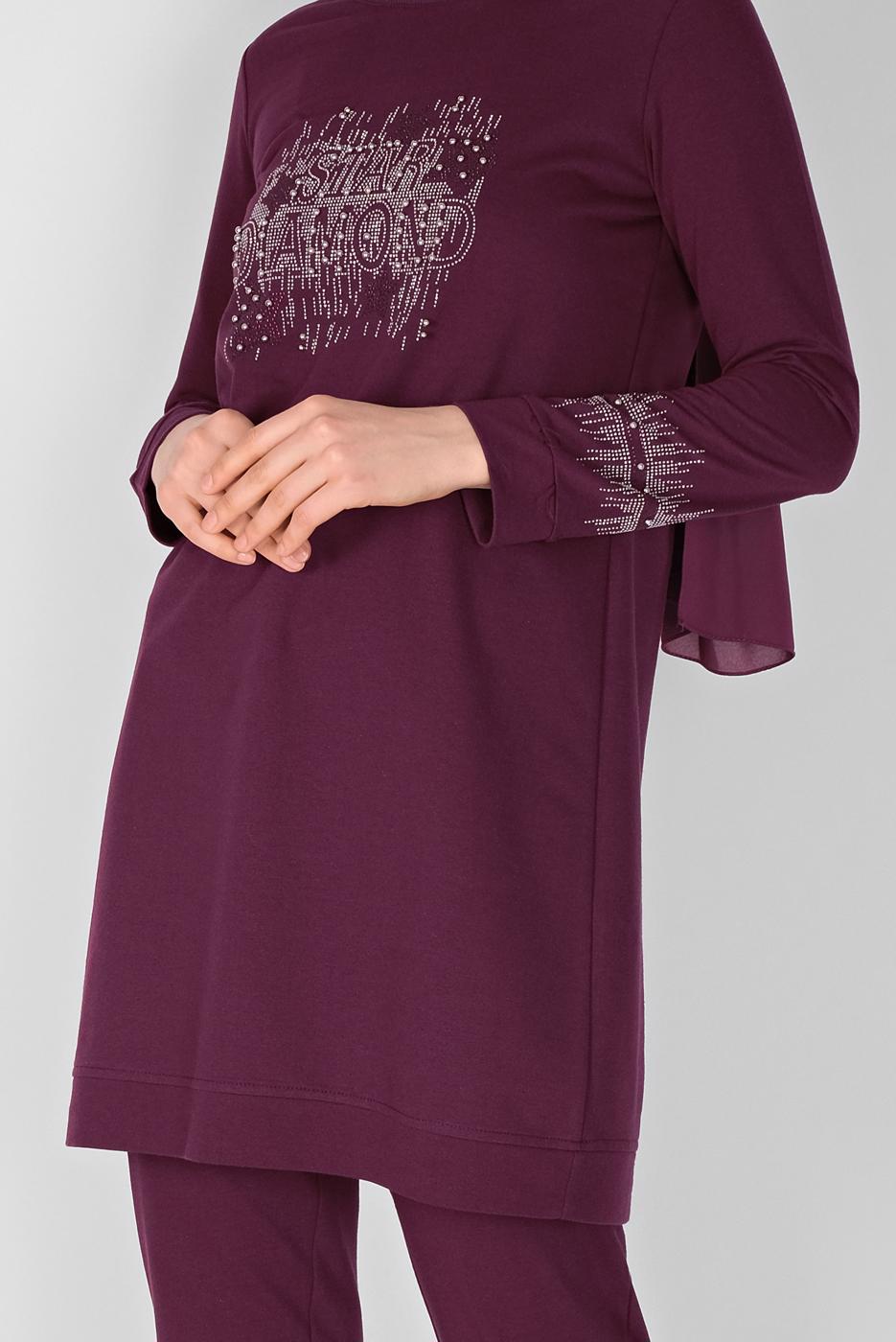 Vêtements hijab PRUNE ENSEMBLE SURVÊTEMENT IMPRIMÉ PIERRE AVEC PANTALON 0307 