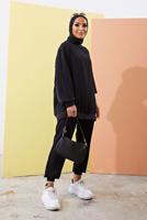 Tesettür giyim SİYAH MANŞETLERİ LASTİKLİ SALAŞ İKİLİ PANTOLONLU TAKIM 0310 