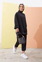 Tesettür giyim SİYAH MANŞETLERİ LASTİKLİ SALAŞ İKİLİ PANTOLONLU TAKIM 0310 