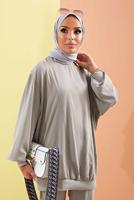 Vêtements hijab GRIS COSTUME PANTALON 2 PIÈCES BOOTH AVEC POIGNETS ÉLASTIQUES 0310