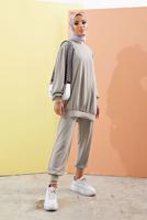 Vêtements hijab GRIS COSTUME PANTALON 2 PIÈCES BOOTH AVEC POIGNETS ÉLASTIQUES 0310