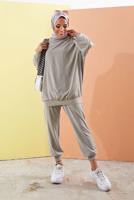 Vêtements hijab GRIS COSTUME PANTALON 2 PIÈCES BOOTH AVEC POIGNETS ÉLASTIQUES 0310