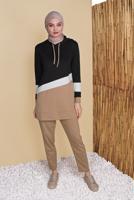 Tesettür giyim KAHVE ÜÇ RENK ŞERİTLİ EŞOFMAN TAKIM  0455 