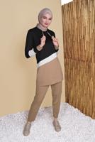 Tesettür giyim KAHVE ÜÇ RENK ŞERİTLİ EŞOFMAN TAKIM  0455 