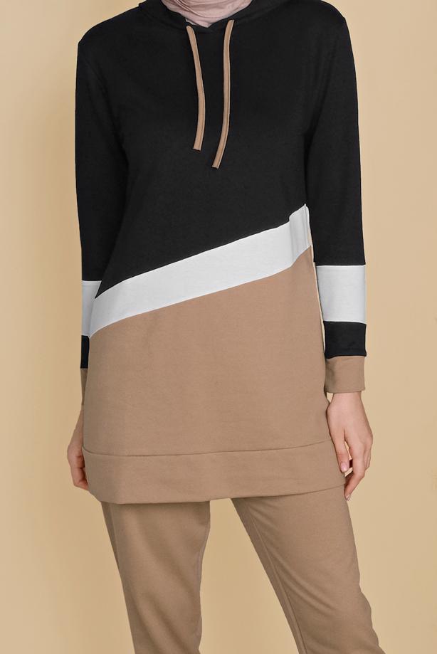 Hijab clothing BROWN 3-COLOR STRIPED TRACKSUIT SET 0455  - TRENDTESETTÜR