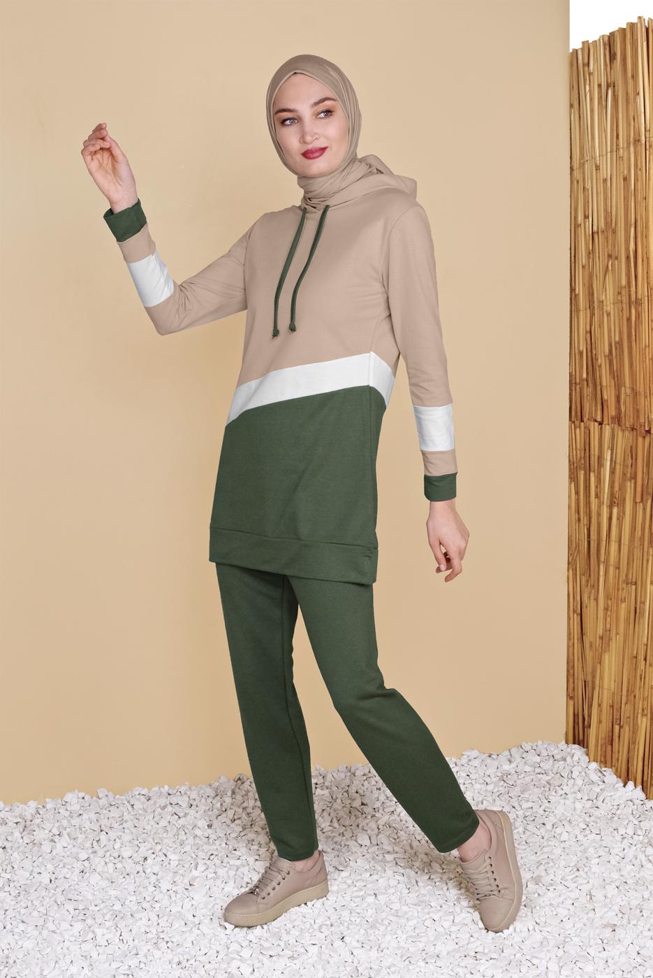 Vêtements hijab KAKI SURVÊTEMENT À RAYURES TROIS COULEURS 0455