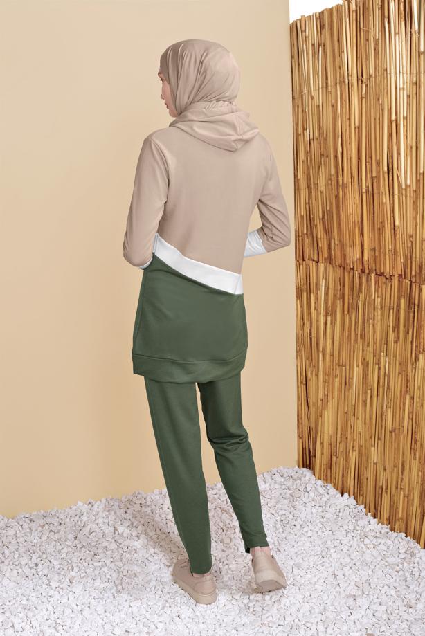 Hijab clothing KHAKI 3-COLOR STRIPED TRACKSUIT SET 0455  - TRENDTESETTÜR