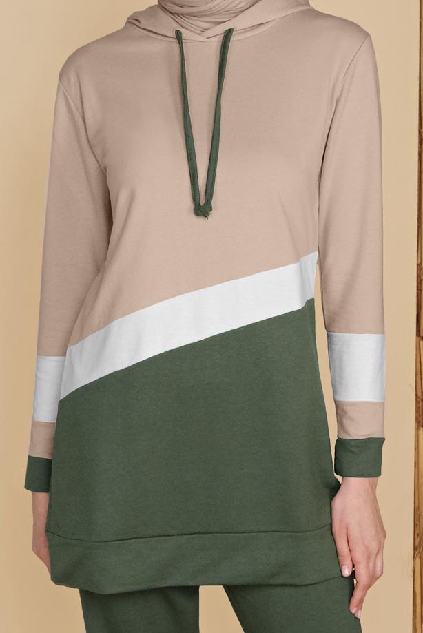 Hijab clothing KHAKI 3-COLOR STRIPED TRACKSUIT SET 0455  - TRENDTESETTÜR