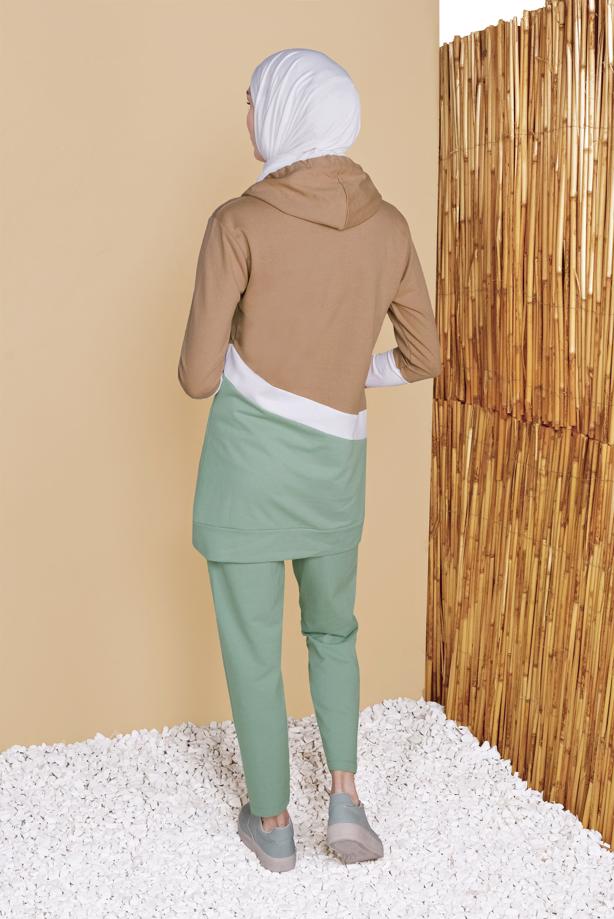 Hijab clothing GREEN 3-COLOR STRIPED TRACKSUIT SET 0455  - TRENDTESETTÜR