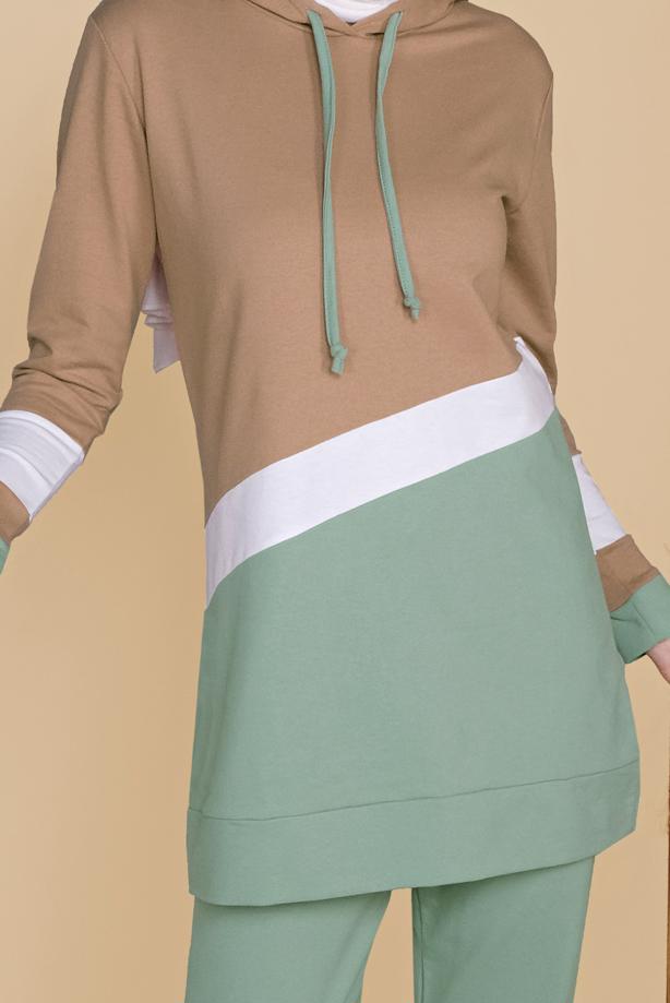 Hijab clothing GREEN 3-COLOR STRIPED TRACKSUIT SET 0455  - TRENDTESETTÜR
