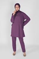 Tesettür giyim MOR BÜZGÜLÜ PANTOLONLU TAKIM  0956 