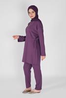 Tesettür giyim MOR BÜZGÜLÜ PANTOLONLU TAKIM  0956 