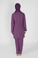 Tesettür giyim MOR BÜZGÜLÜ PANTOLONLU TAKIM  0956 