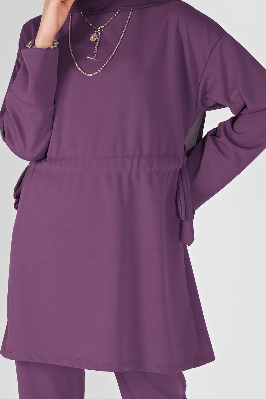 Tesettür giyim MOR BÜZGÜLÜ PANTOLONLU TAKIM  0956 