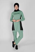 Vêtements hijab VERT COSTUME 2 PIÈCES AVEC PANTALON DÉTAILS CUIR 1256
