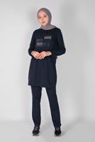 Vêtements hijab BLEU MARINE ENSEMBLE DE SURVÊTEMENT 2 PIÈCES AVEC PANTALON IMPRIMÉ PIERRE 1307