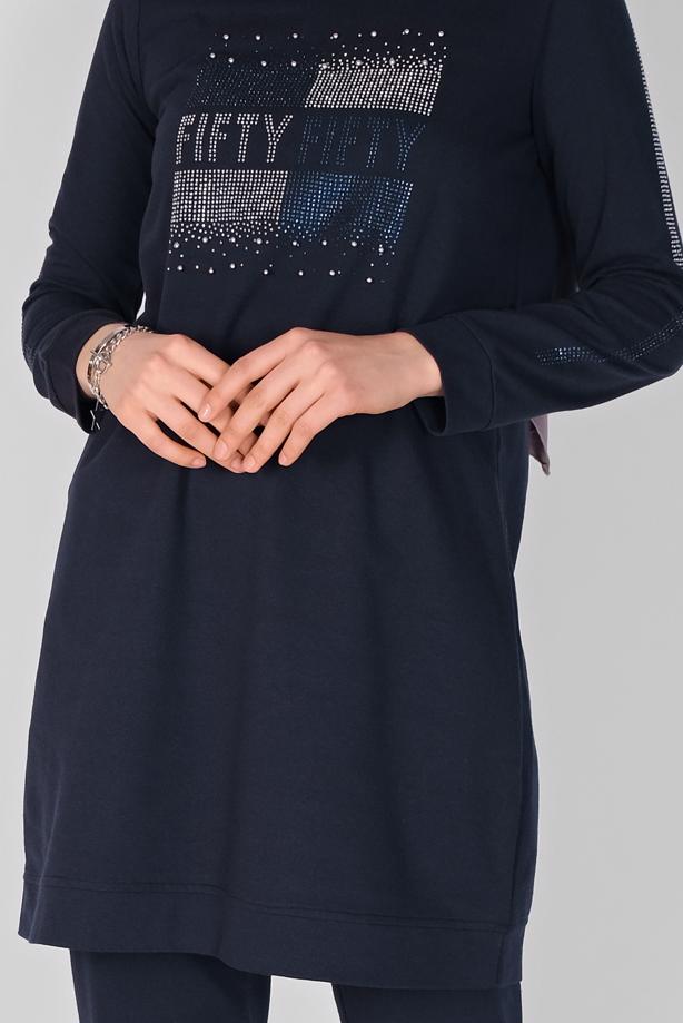 Vêtements hijab  STONE PRINTED 2-PIECE TRACKSUIT SET WITH PANTS 1307  - TRENDTESETTÜR