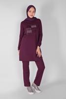 Vêtements hijab PRUNE ENSEMBLE DE SURVÊTEMENT 2 PIÈCES AVEC PANTALON IMPRIMÉ PIERRE 1307