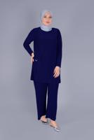 Tesettür giyim LACİVERT ALVİNA CEP DETAYLI İKİLİ PANTOLONLU TAKIM T 20157