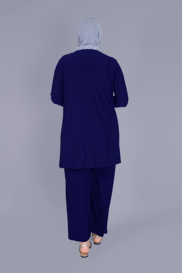 Tesettür giyim LACİVERT ALVİNA CEP DETAYLI İKİLİ PANTOLONLU TAKIM T 20157 - TRENDTESETTÜR