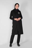 Vêtements hijab NOIR ENSEMBLE DE SURVÊTEMENT ZIPPÉ IMPRIMÉ PIERRE AVEC PANTALON 2307