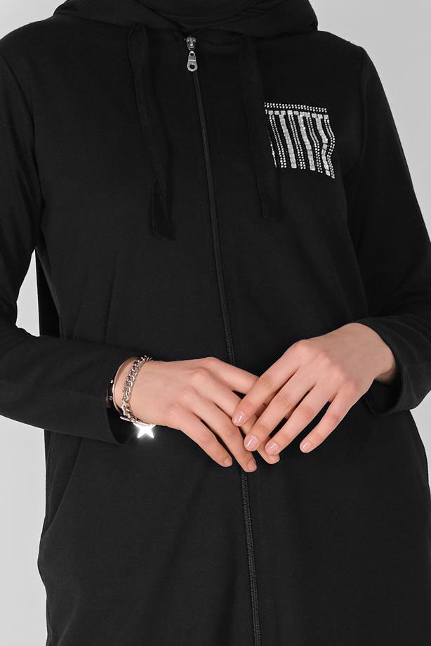 Vêtements hijab  STONE PRINTED ZIPPERED TRACKSUIT SET WITH PANTS 2307   - TRENDTESETTÜR