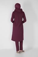 Hijab clothing CLARET RED STONE PRINTED ZIPPERED TRACKSUIT SET WITH PANTS 2307  
