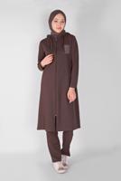 Vêtements hijab BRUN ENSEMBLE DE SURVÊTEMENT ZIPPÉ IMPRIMÉ PIERRE AVEC PANTALON 2307