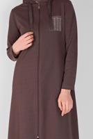 Vêtements hijab BRUN ENSEMBLE DE SURVÊTEMENT ZIPPÉ IMPRIMÉ PIERRE AVEC PANTALON 2307