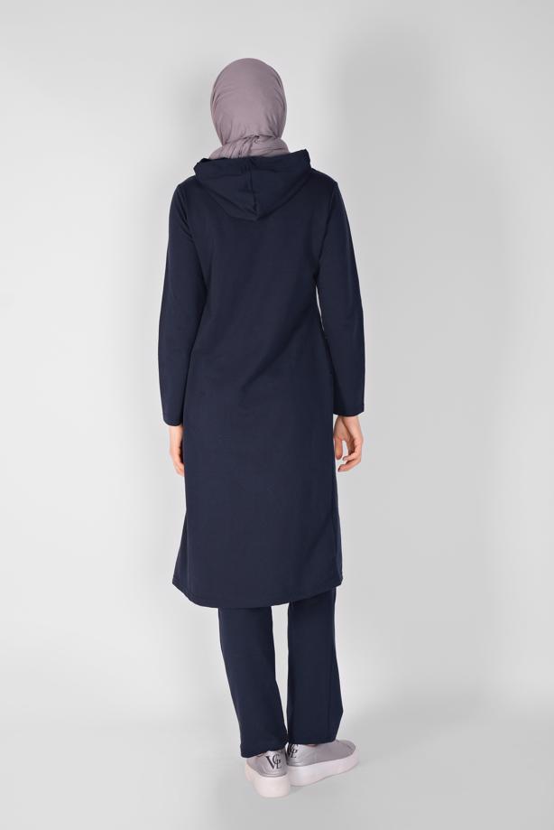 Vêtements hijab  STONE PRINTED ZIPPERED TRACKSUIT SET WITH PANTS 2307   - TRENDTESETTÜR