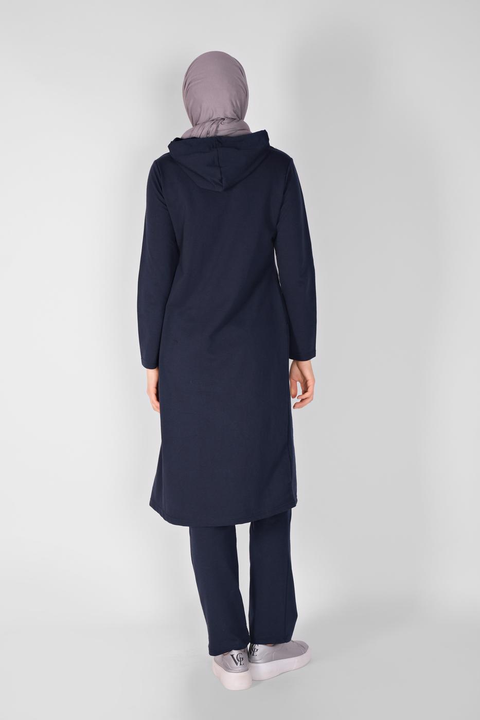 Vêtements hijab BLEU MARINE ENSEMBLE DE SURVÊTEMENT ZIPPÉ IMPRIMÉ PIERRE AVEC PANTALON 2307