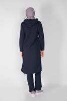 Vêtements hijab BLEU MARINE ENSEMBLE DE SURVÊTEMENT ZIPPÉ IMPRIMÉ PIERRE AVEC PANTALON 2307