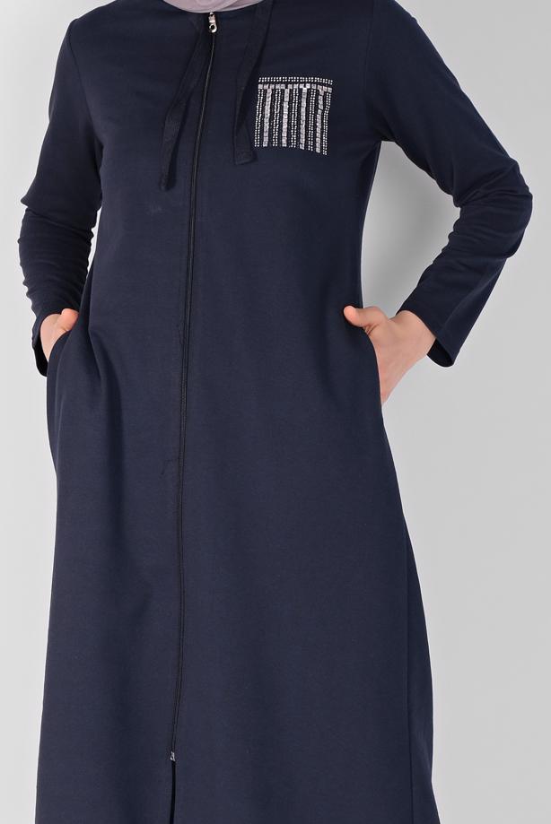 Vêtements hijab  STONE PRINTED ZIPPERED TRACKSUIT SET WITH PANTS 2307   - TRENDTESETTÜR