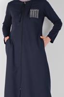 Vêtements hijab BLEU MARINE ENSEMBLE DE SURVÊTEMENT ZIPPÉ IMPRIMÉ PIERRE AVEC PANTALON 2307