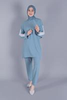 Tesettür giyim MAVİ KAPÜŞONLU İKİLİ PANTOLONLU TAKIM 2766