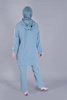 Tesettür giyim MAVİ KAPÜŞONLU İKİLİ PANTOLONLU TAKIM 2766