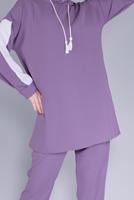 Tesettür giyim MOR KAPÜŞONLU İKİLİ PANTOLONLU TAKIM 2766