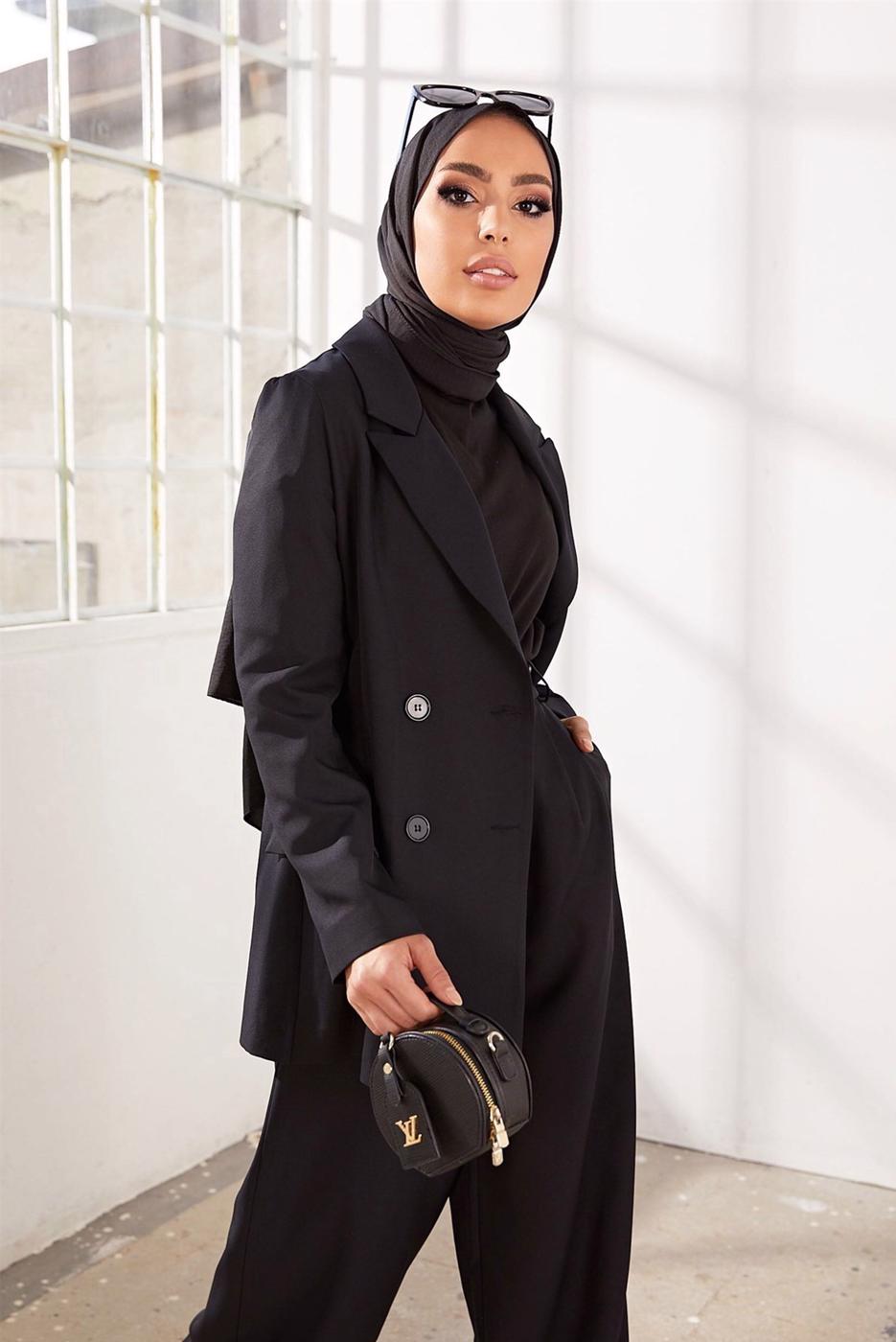 Hijab clothing BLACK DOUBLE BREASTED 2-PIECE SUIT WITH PANTS 2900 